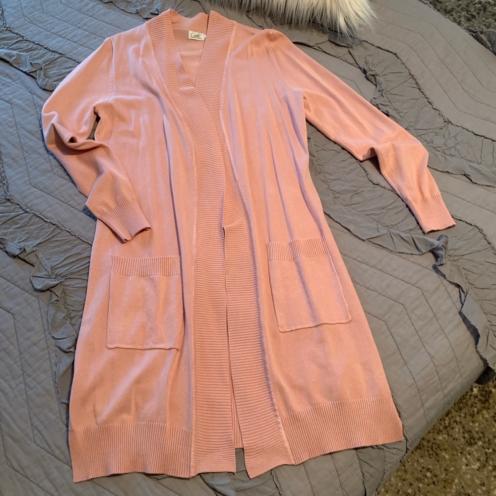 Cardigan sweater, light weight in soft pink